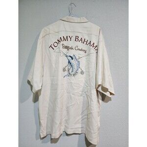 TOMMY BAHAMA MENS EMBROIDERED BILLFISH COWBOY PARADISE RANCH SHIRT 100% Silk L